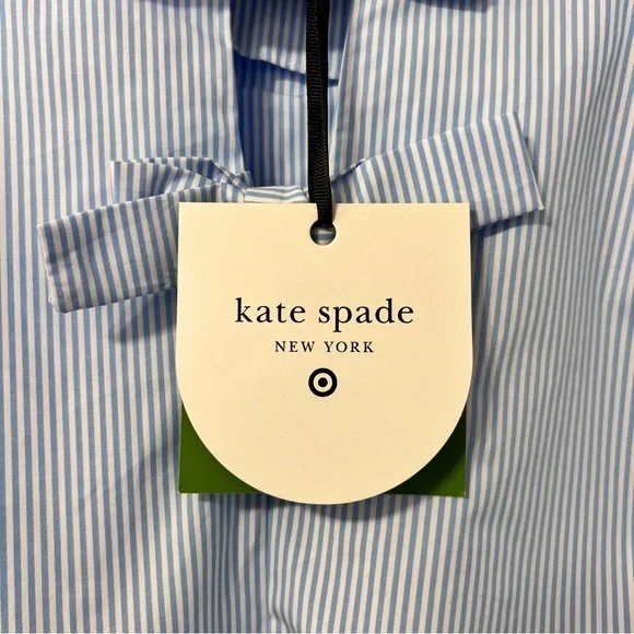 Kate Spade Target White Blue Stripe Puff Sleeve Bows Coastal Preppy Blouse L NWT - Picture 7 of 10